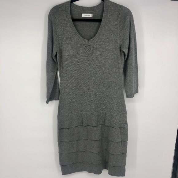 CK Calvin Klein Tiered Heather Gray Dress Medium - Picture 1 of 5